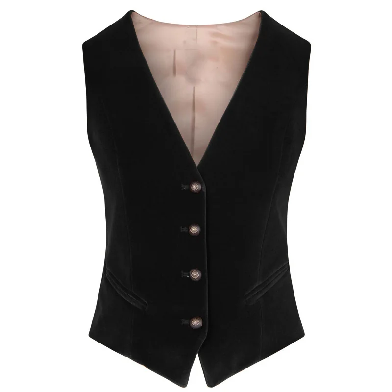 Gilet en velours à col en V pour femme, coupe couvertes, vêtements de travail, chaud, fête de mariage, 4 boutons