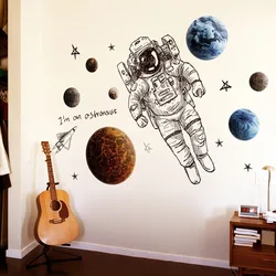 modern Art planet astronaut in space wall stickers children's room boy bedroom wall decoration self-adhesive wallpaper decals
