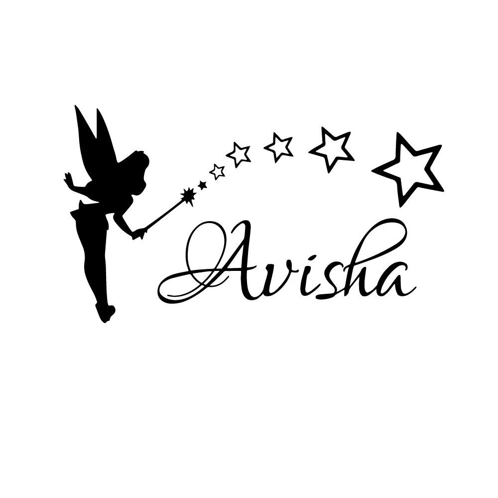Little fairy Wall Stickers Girls Personalized Name Wall Decals Kids Room Headboard Wardrobe Art Decor Vinyl Wall Murals Y446