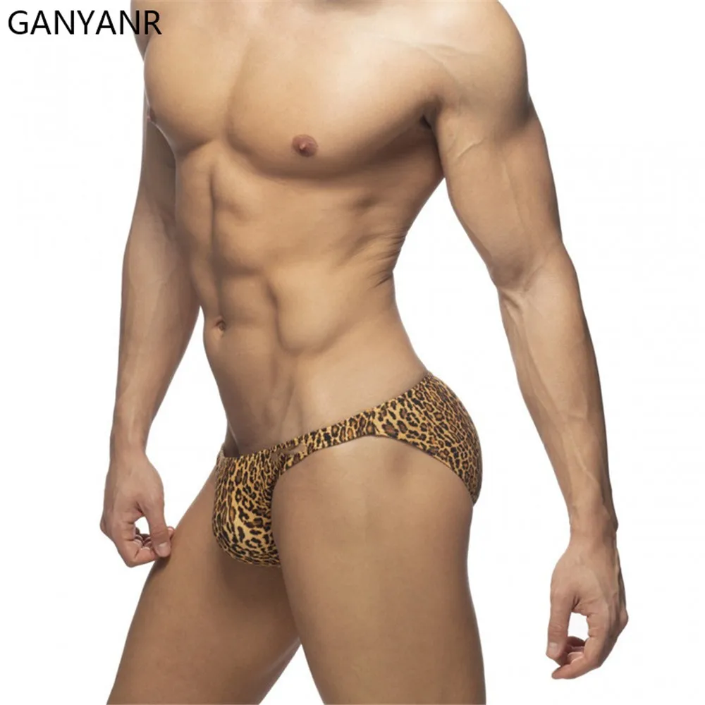 GANYANR Swimming Trunks Gay Mens Swimwear Sexy Swimsuit Swim Shorts Brief Bikini Thong Slip Beachwear Surf wear Bathing Suit