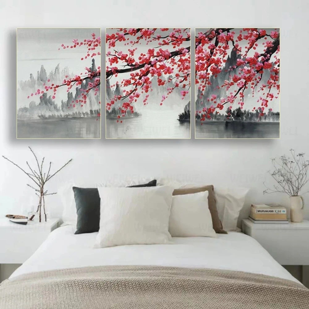 Modern Big Size Flowers Canvas Painting Abstract Dropshipping Plants Plum Blossom Wall Art Grey red Prints Home Decor Posters