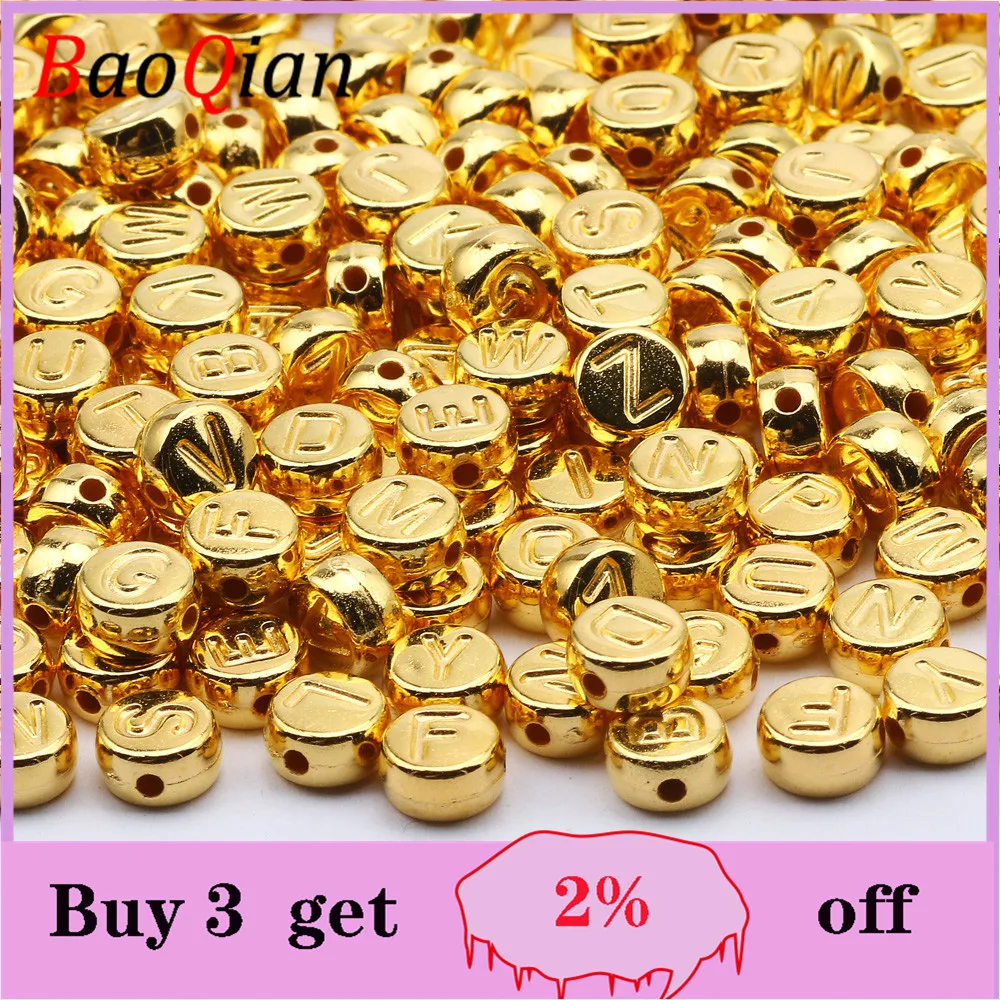 Golden Alphabet Flat Acrylic Letter Beads For Jewelry Making Handmade DIY Charm Bracelet Necklace Accessories