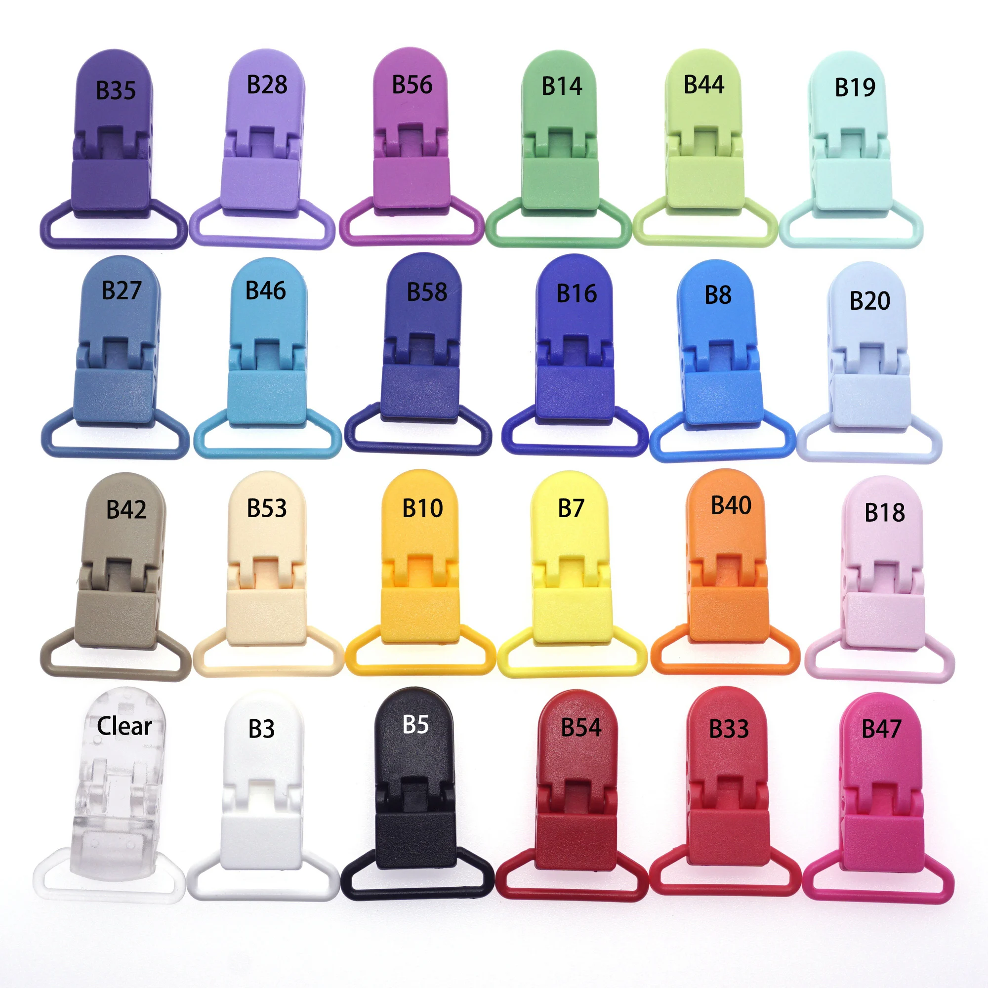 48Pcs Umweltfreundliche Kunststoff Baby Schnuller Clips Halter Mix Farben Dummy Schnuller Bib Hosenträger Clip Transparent 25MM Freies Verschiffen