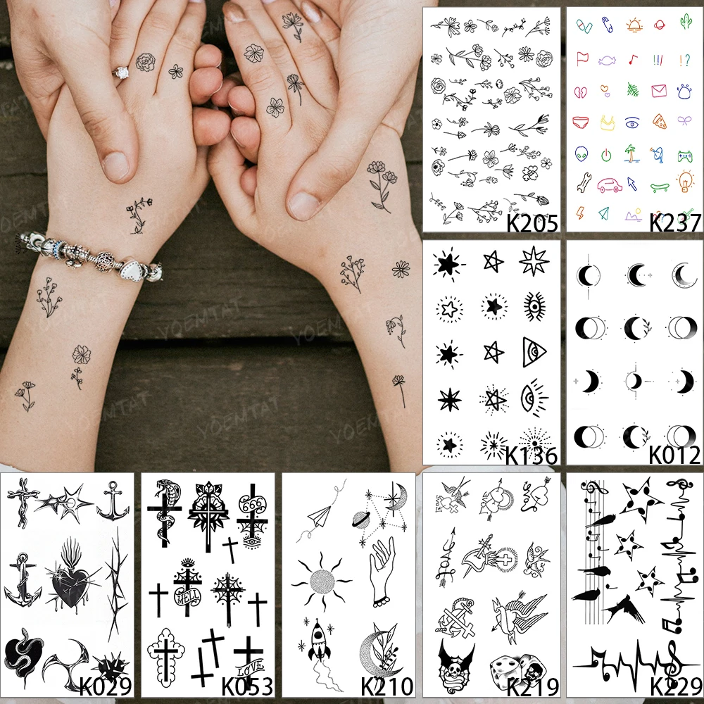 Autocollant de tatouage temporaire imperméable, 9 pièces/lot, faux tatouage 3D homme, serpent noir, démon, pistolet, papillon, Flash, femme, poignet, Art corporel