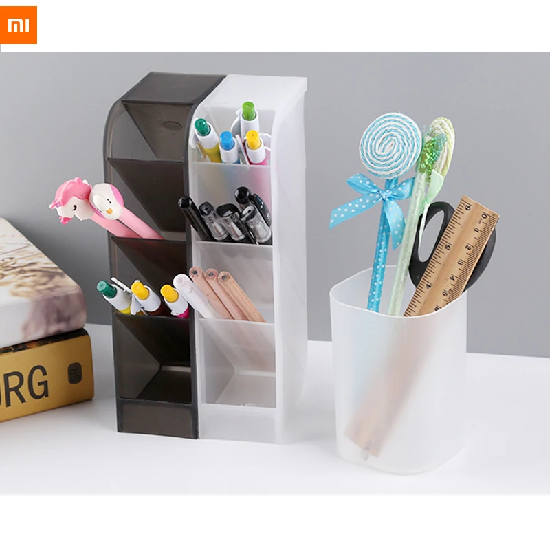 new youpin 4 Gird Desktop Organizer Pen Holder Free Sticker Desk Makeups Pencil Storage Stand Box School Office Stationery