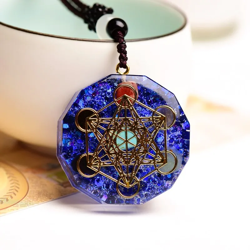 Pingente de Energia Orgonite, Colar de Cristal Natural Energizante de Chakra, Colar da Sorte que Absorve Energia Negativa