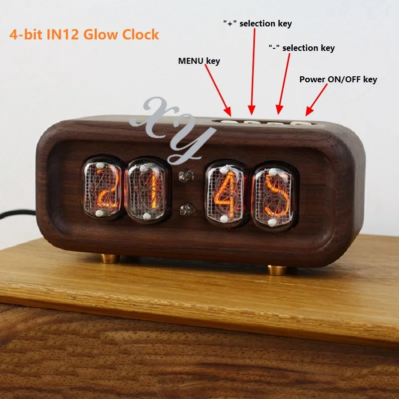 4-bit IN12 Retro Collection DIY Clock Black Walnut Solid Wood Glow Tube Digital Clock Home Decoration Gift Handmade Technology