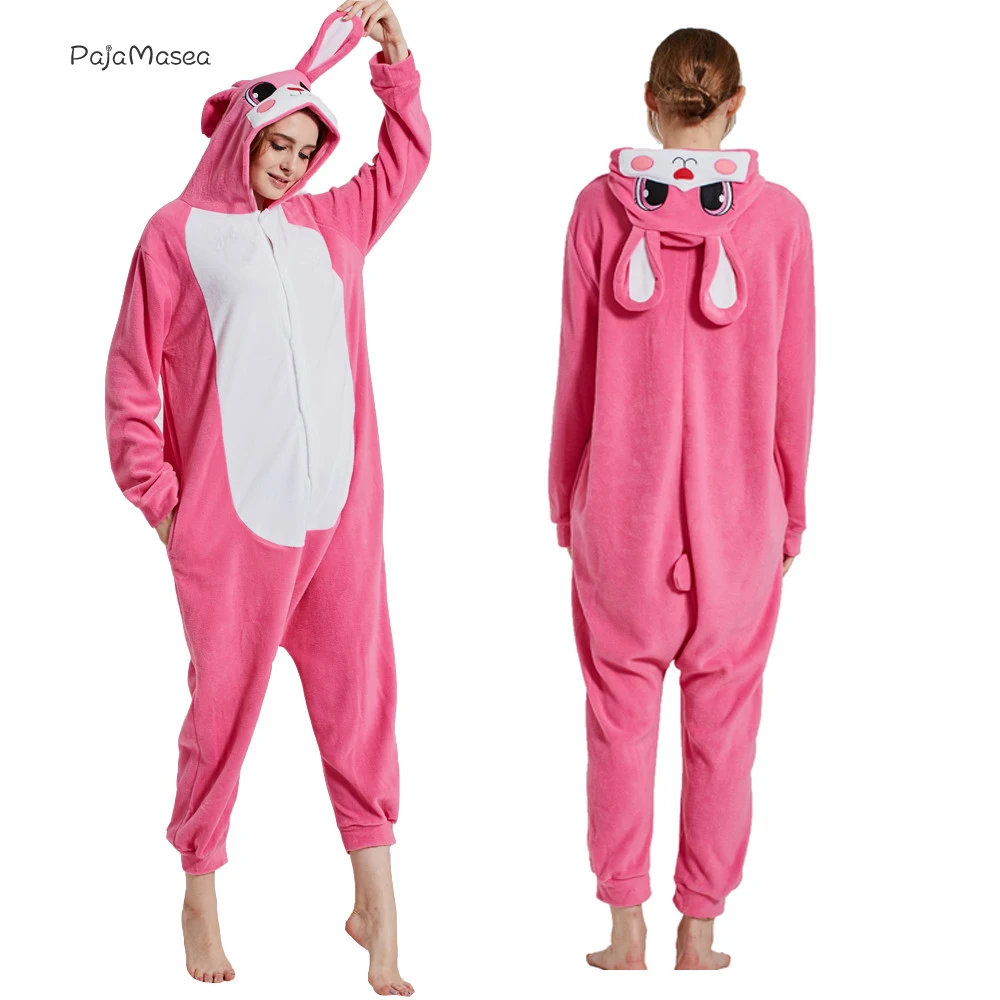 Lovely Animal Bunny Fleece Women Rabbit Onesie Adult Unisex Cosplay Costume Pajama Sleepwear Men Halloween PartyRaccoon Kigurumi