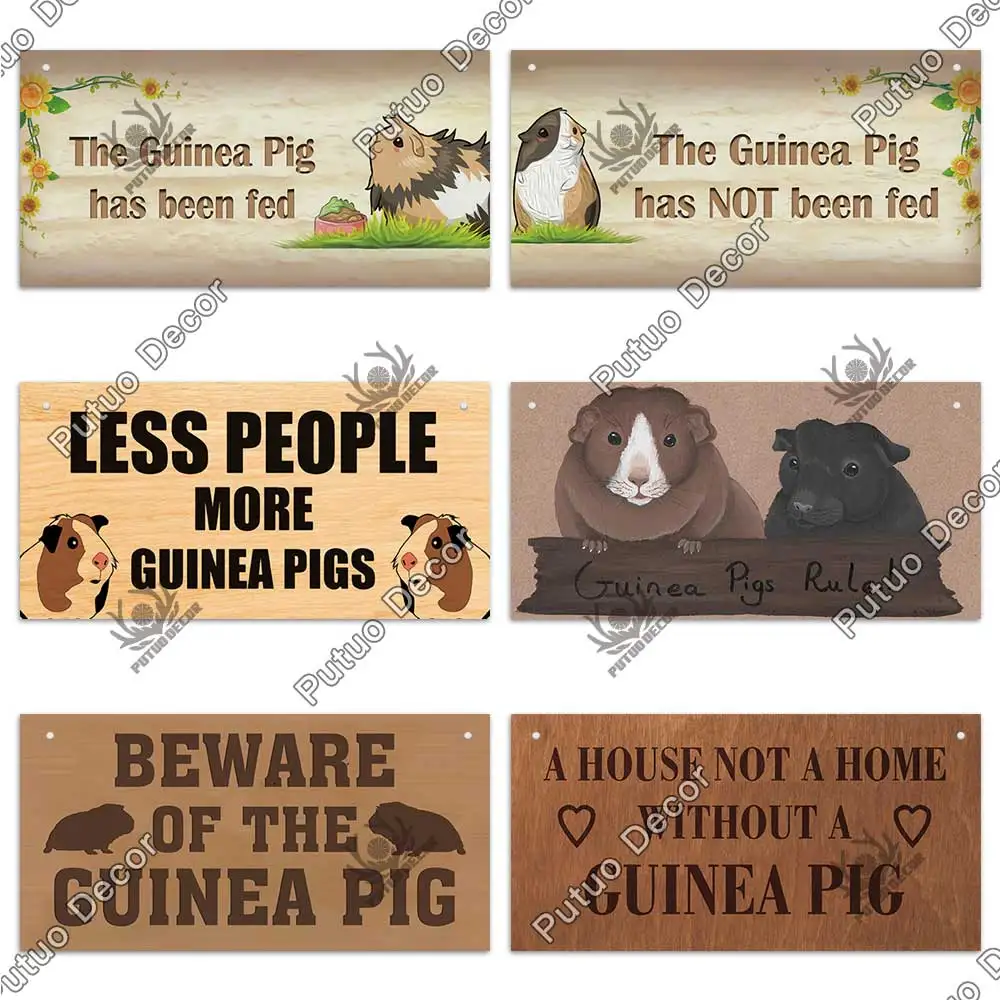 Putuo Decor Guinea Pig Signs Wooder Hanging Plaque Decorative Plaque Gifts for Guinea Pig Lover Pet House Decoration Home Decor