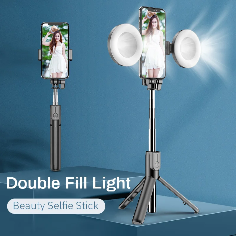 3 In1Wireless Bluetooth-Compatible Selfie Stick With LED Ring Light Shutter Release Foldable Tripod Monopod For Smart Phoneselfi