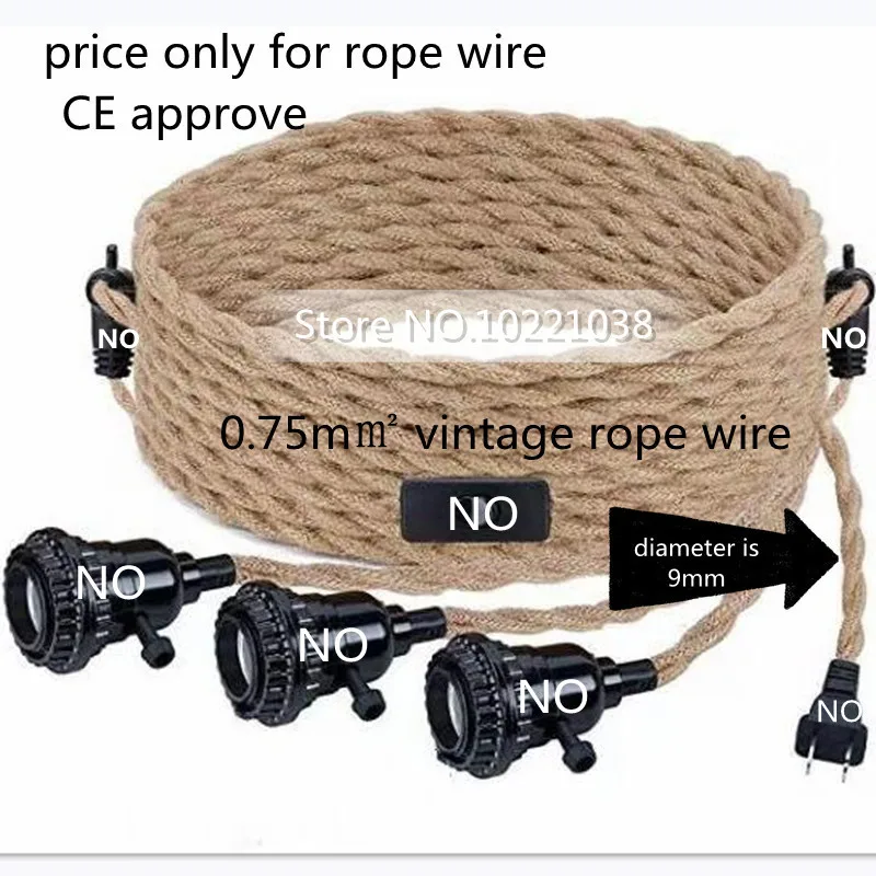 Nordic Hemp Rope Wire Antique Braided Twisted Lighting American Style Cable Hanging Living Rong Woven Silk Flexible Wire Cord