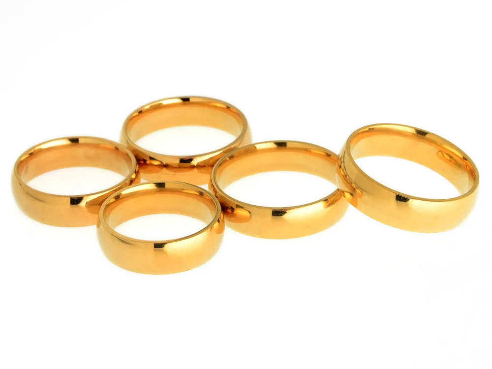 

30pcs/lot Stainless Steel Rings for Women Men High Polish Plain Dome Gold Wedding Band Comfort Fit Gift Wholesale