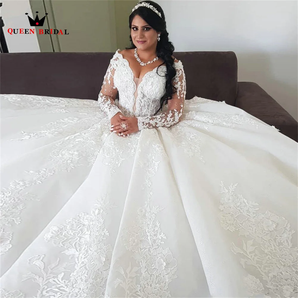 Luxury Ball Gown Long Sleeve Puffy Wedding Dresses Tulle Lace Appliques Plus Size Bridal Gown 2023 New Custom Made DS151