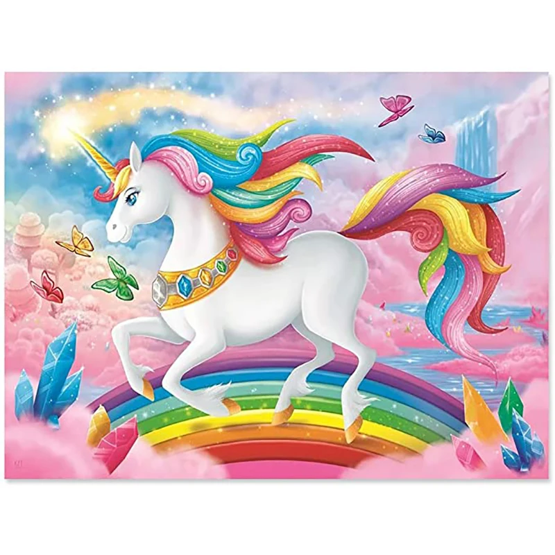 5D DIY Diamond Painting Cartoon Unicorn Full Drill Diamond Embroidery Art Kits Rainbow for Adults Kids Home Decoration Gift