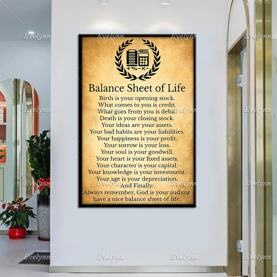 Accountant Accounting Accountancy And Balance Sheet Of Life Retro Poster Bedroom Home Living Decor Wall Art Print Canvas Gift