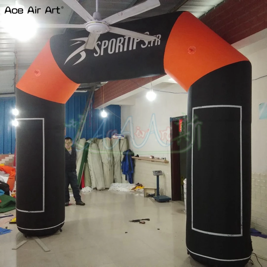 Customized 3.5x3m Black and Orange Inflatable Arch Racing Archway Balloon with Sticker Boxes and Logo Internal Blower