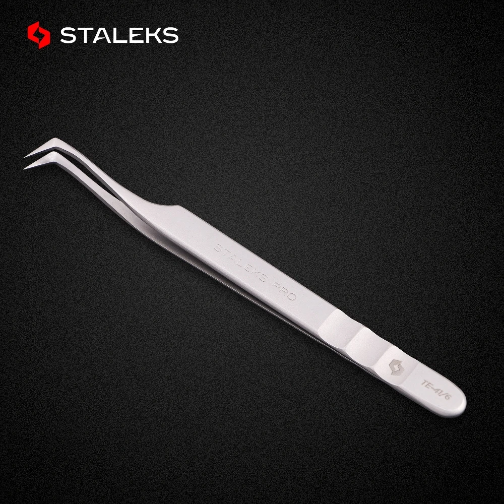 

STALEKS PRO TE-41-6 Wave Pattern Embossing Tweezers Grafting Eyelashes Blooming ESD High Precise Hyper Fine Medical Grade AISI