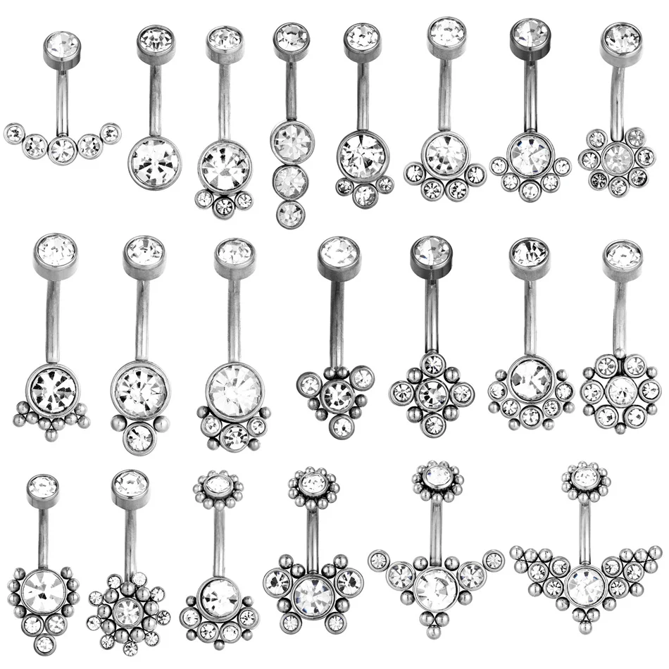 316L Surgical Steel Belly Button Rings 14G Double Side Cubic Zirconia Ear Plus Lobe Earring Navel Barbell Body Piercing Jewelry