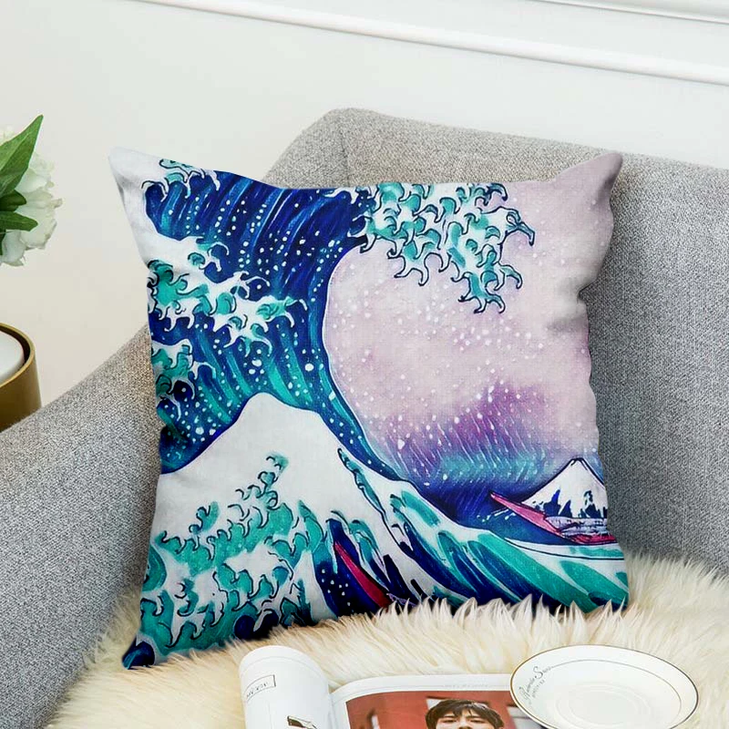 Japanese Famous Paintings The Great Wave High Grade Decorative Pillow Case Car Home Sofa Cushion Cover 3D Digital Print style-4