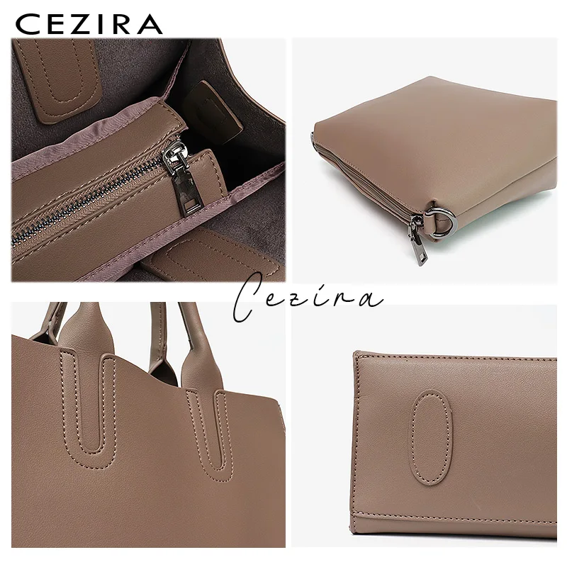 CEZIRA Women PU Vegan Leather Tote Brand Simple Solid Color Top-handle Bucket Liner Bag Female Daily Shoulder Crossbody Handbags