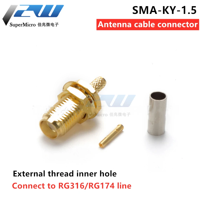 5 Pcs SMA-KY-1.5 SMA Female Adapter RF Female Connector, SMA Female Head with Nut Fixed, Crimp Female Connector for RG316, RG174