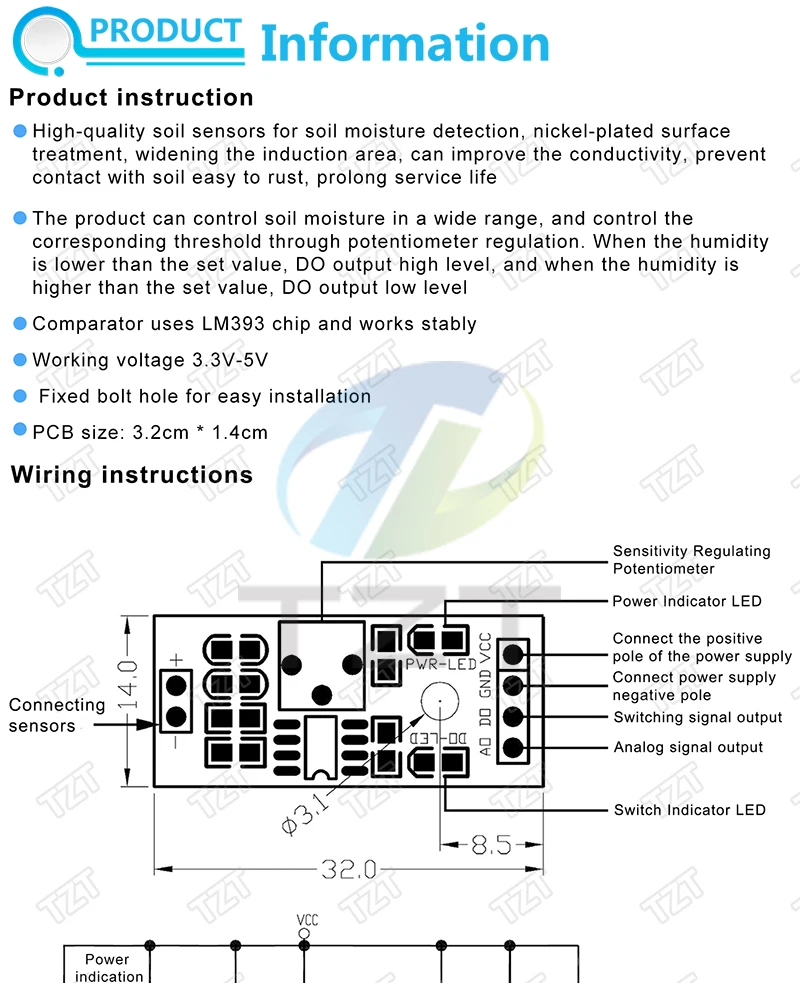 TZT Kapazitiver Bodenfeuchtesensor Modul Bodenfeuchtigkeits-Digitalanzeige Relais-Steuermodul Automatische Bewässerung für Arduino – Detail 5