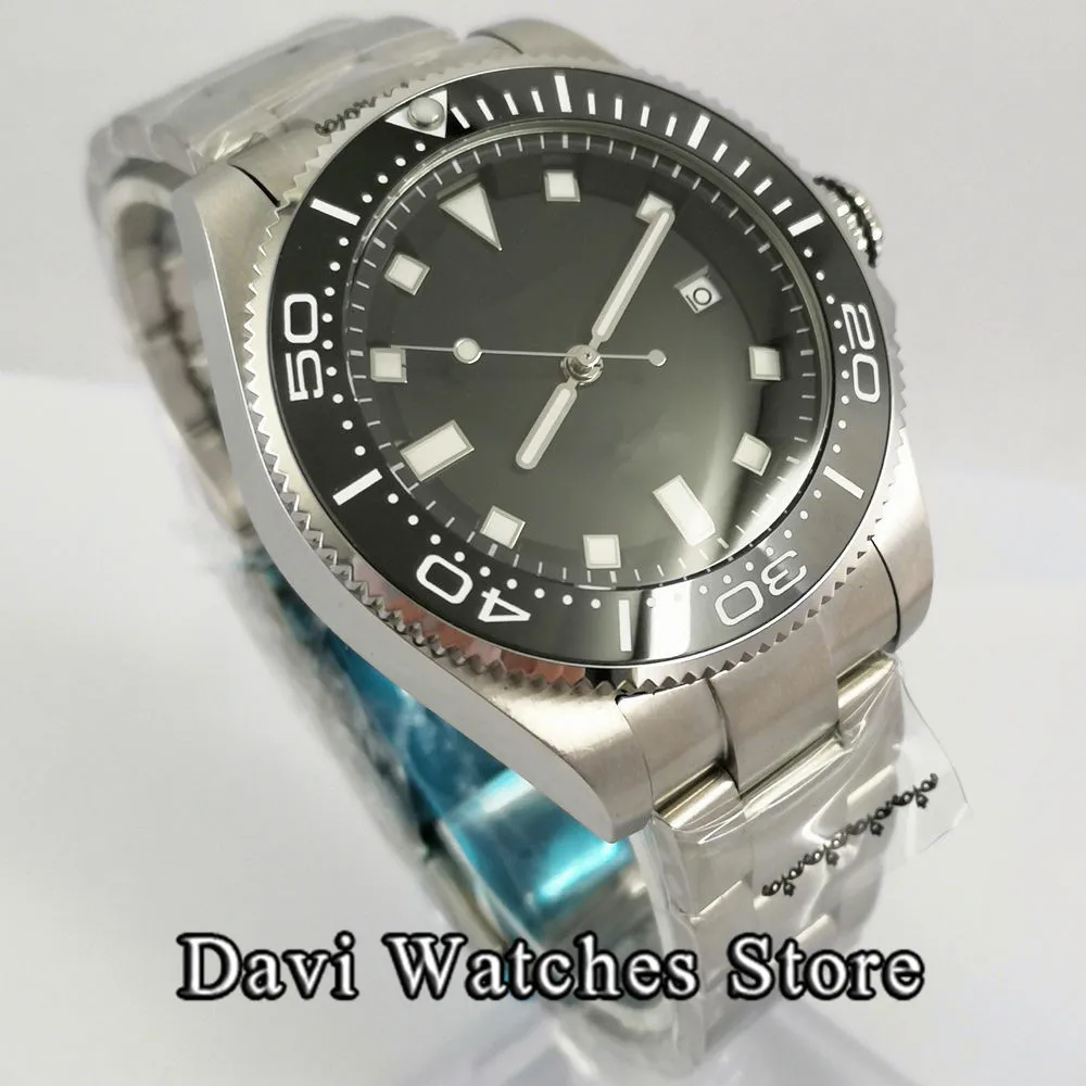 43mm Sterile Black Dial Silver Case Mechanical Men's Watches Sapphire Glass Steel Band Mingzhu DG2813 Movement Wristwatch