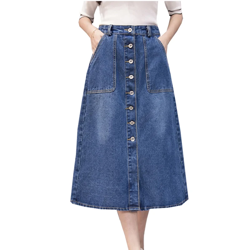 

High Waist Denim Skirts Lady 2022 New Spring Denim Skirts Female Korean Thin Loose A-Line Big Put Cowboy Skirt Women