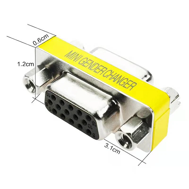 HTOC-conector VGA de 15 agujeros, Mini adaptador hembra a hembra, acoplador SVGA cambiador para enchufar y usar (2 piezas)