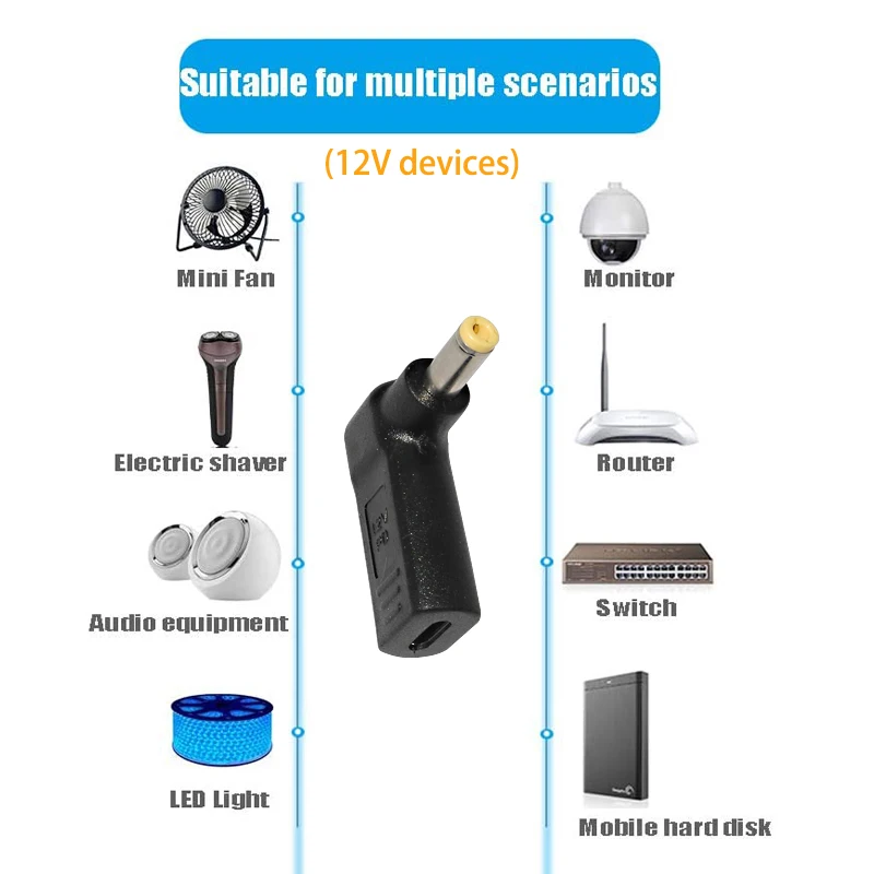 12 فولت USB نوع C PD محول الطاقة موصل ل LED قطاع راوتر شاشات LCD كاميرا تلفزيونات الدوائر المغلقة نوع C أنثى إلى 5.5*2.5 مللي متر ذكر التوصيل