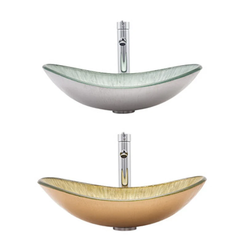 Imagem -05 - Casa Simples Acima da Bacia de Vidro Temperado Lavatório Oval Linha Listrado Lingote Lavatório Arte