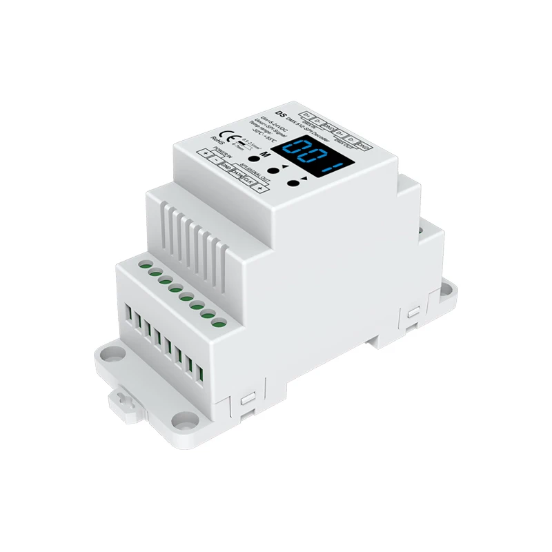 

Din Rail DMX512 To SPI Decoder Signal Converter TTL Led Pixel Controller DMX Slave Support 6803/8806/2811/ 2812/2801/3001/9813