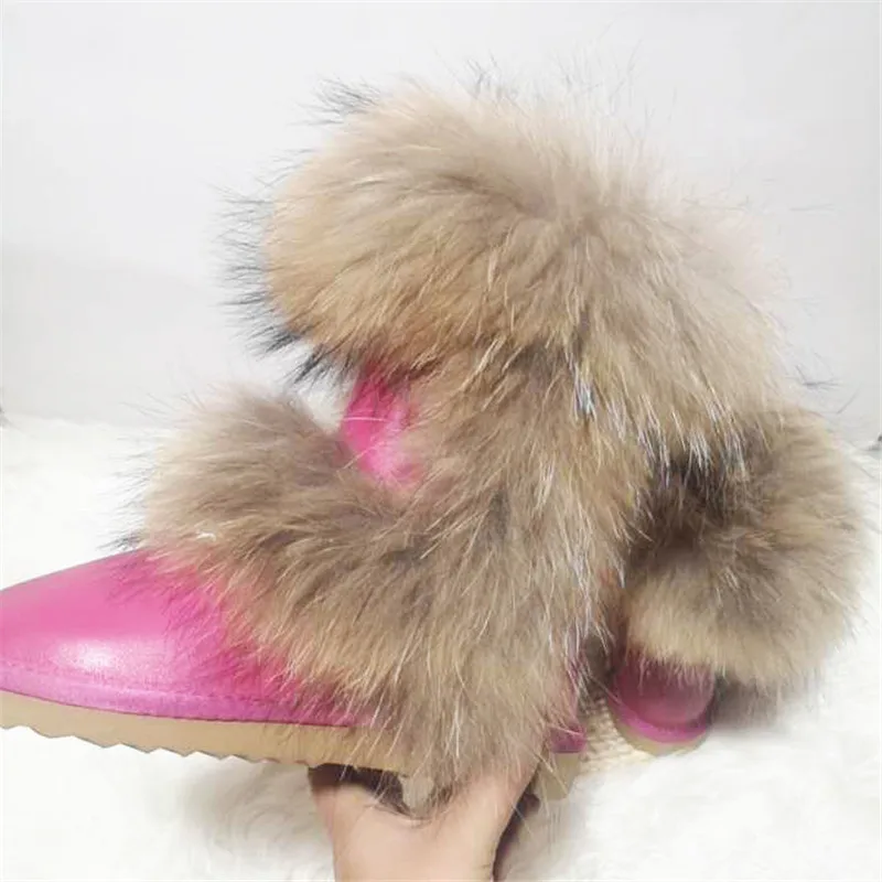 New Arrival 2023 Non-slip Fox Fur Woman Winter Snow Boots Women\'s Shoes Genuine Leather Natural Women\'s Snow Boots Thick Plush