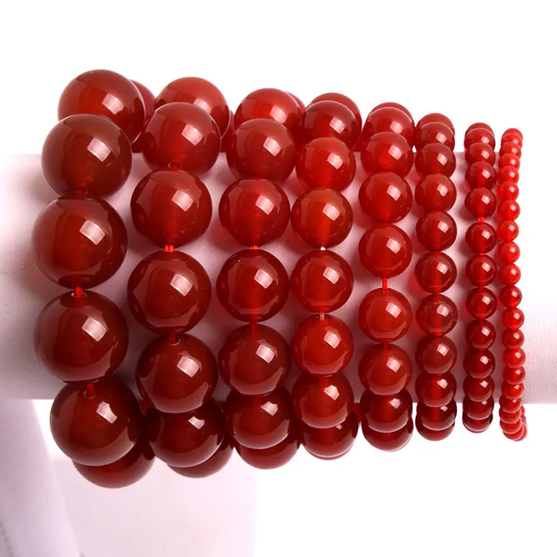 Natural Red Agates Stone Beads Bracelet 4mm To 12mm Loose DIY Jewelry For Women Gift