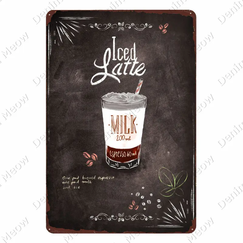 Coffee Menu Metal Sign for Cafe Bar Pub Wall Decor, Vintage Home Decor, Cappuccino Tin Signs, Latte Retro Plate Shots, A751