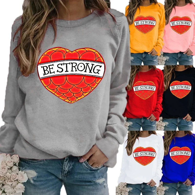 

Autumn and Winter Ladies Fashion Love Printing Long Sleeve Plus Size Loose Casual Shirt Round Neck Motion Graphic Sweatshirt