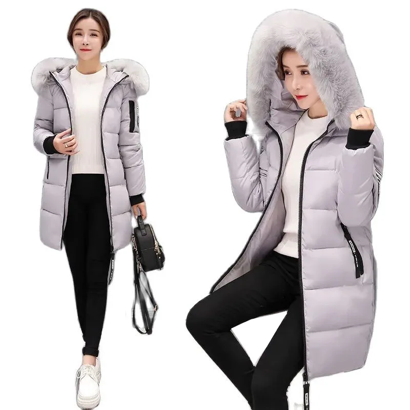 

New Overcoat Parka Cotton Female Coat Mid-long Printing Big Fur Collar Down Cotton Clothes Winter Style Slim Ladies jacket