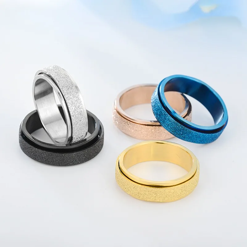 Rose Gold Titanium Steel Matte Ring Rotatable Stress Reliever Fashion Double Layer Couples Ring