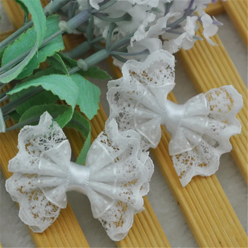 40Pcs Lace Organza Ribbon Bows Flowers Wedding Decoration Applique A088