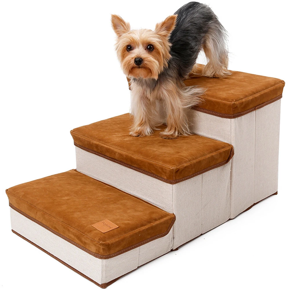 Pet Dog Stairs 3 Steps Pedal Foldable Soft Non-Slip Stairs Detachable Storage Box Convenient For Cats Dogs Climb The Ladder Ramp