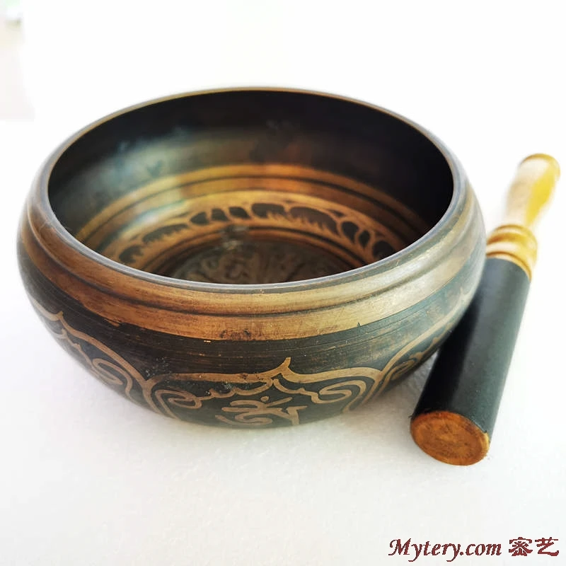 4.9in Yoga Healing Meditation Musical Instruments Tibetan Metal Brass Singing Bowl 12.5cm Five Buddhas Free Ship TBC976