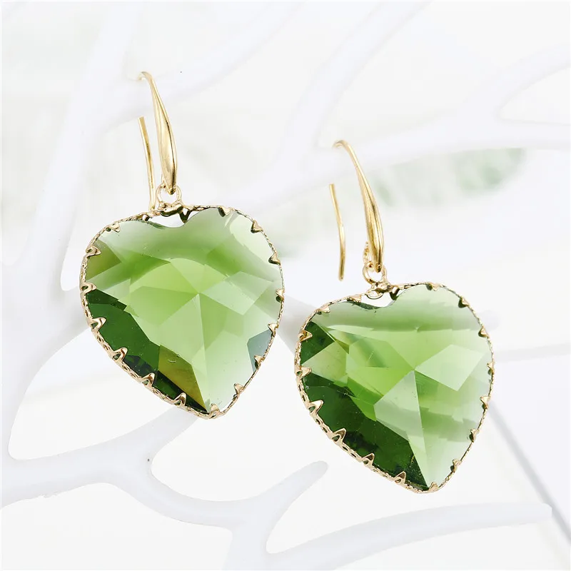 1Pair Female Green Crystal Earrings For Women Jewelry Love Heart Dangle Earings Eardrop Christmas Earing E335