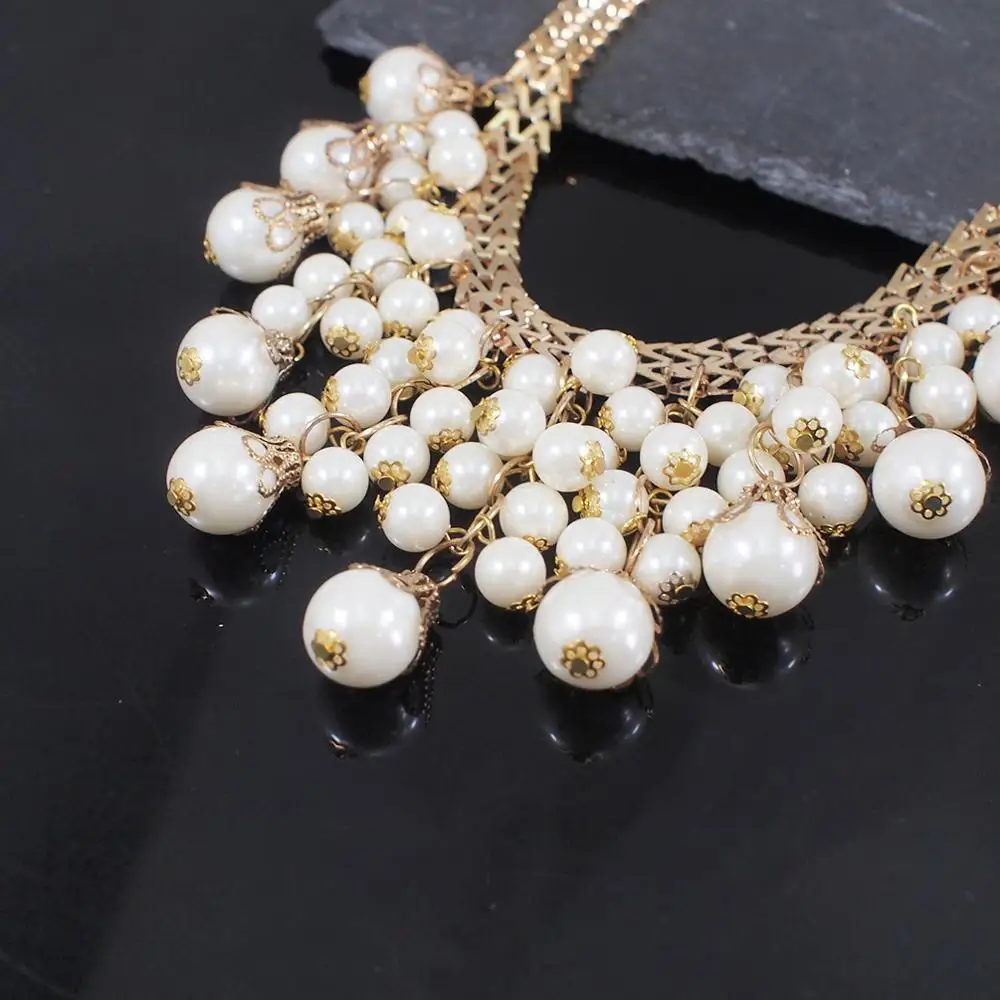 Imitation Pearl Choker Necklace Fashion Gold Color Alloy Chain Statement Collar Necklace 2022 Jewelry For Women UKEN