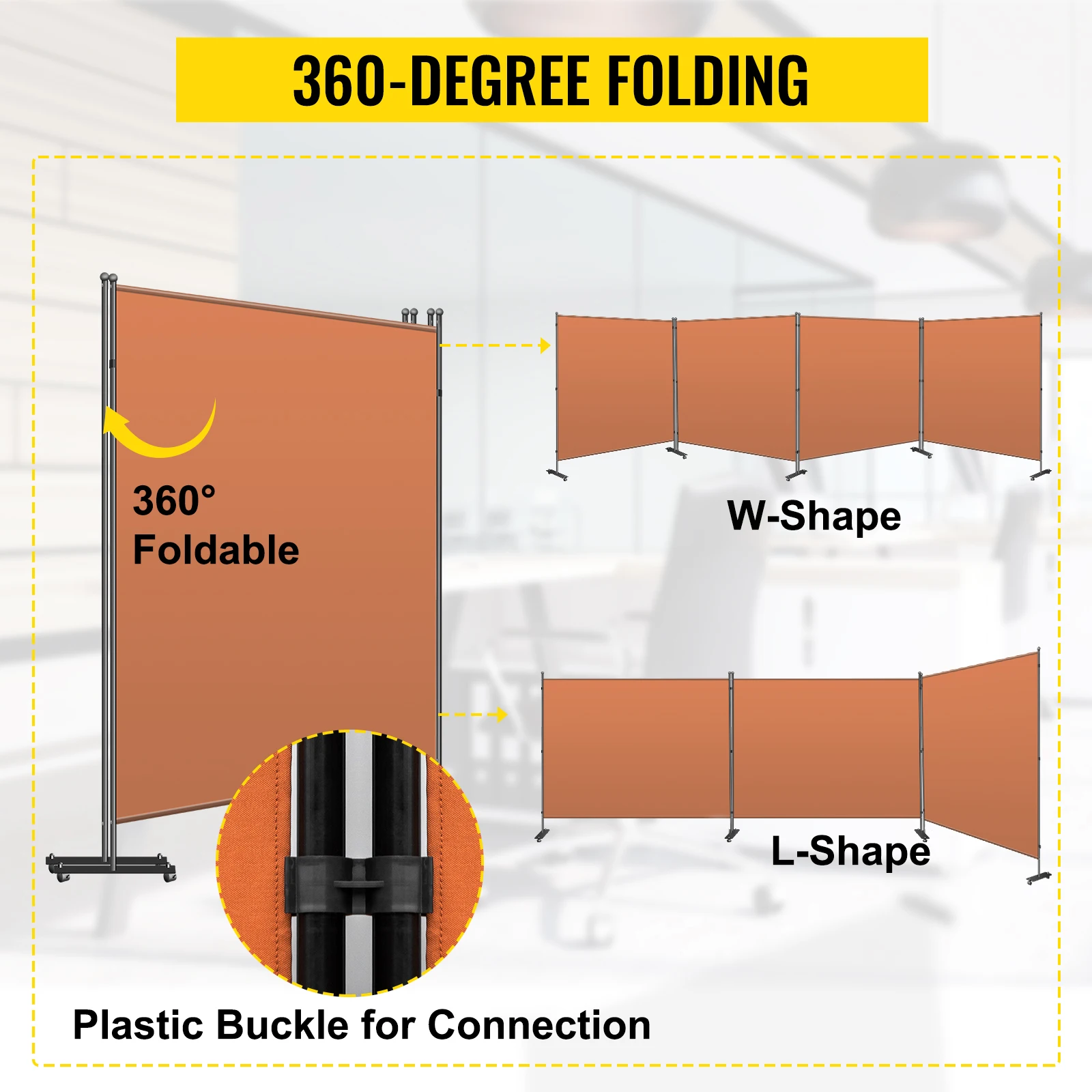 VEVOR-Divisor de pared con ruedas universales bloqueables, Panel de 3 paneles para dormitorios, salas de conferencias, 216x72 pulgadas, color Naranja