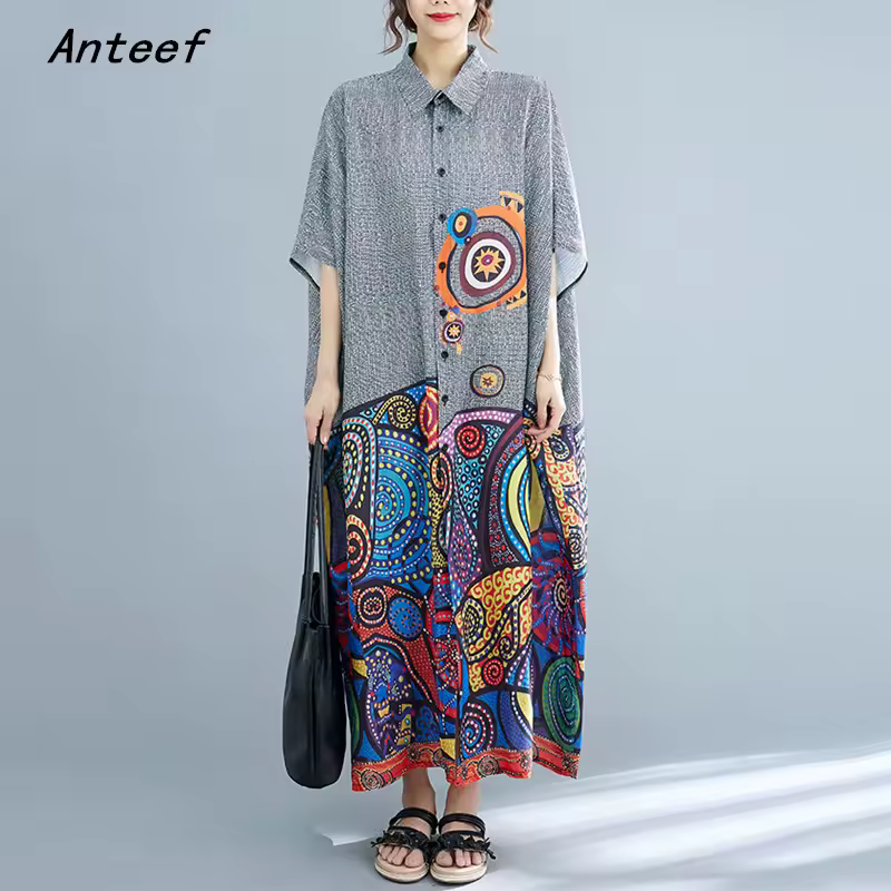 short sleeve oversized cotton vintage floral new in dresses for women casual loose long summer shirt dress elegant clothes 2026