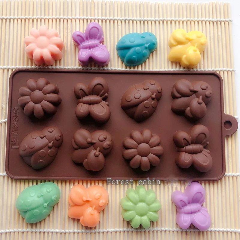 3D  Insect Silicone Chocolate Candy Mould Flower Butterfly Bee Ladybug Cake Fondant Molds Children's Food  Party Baking Tool