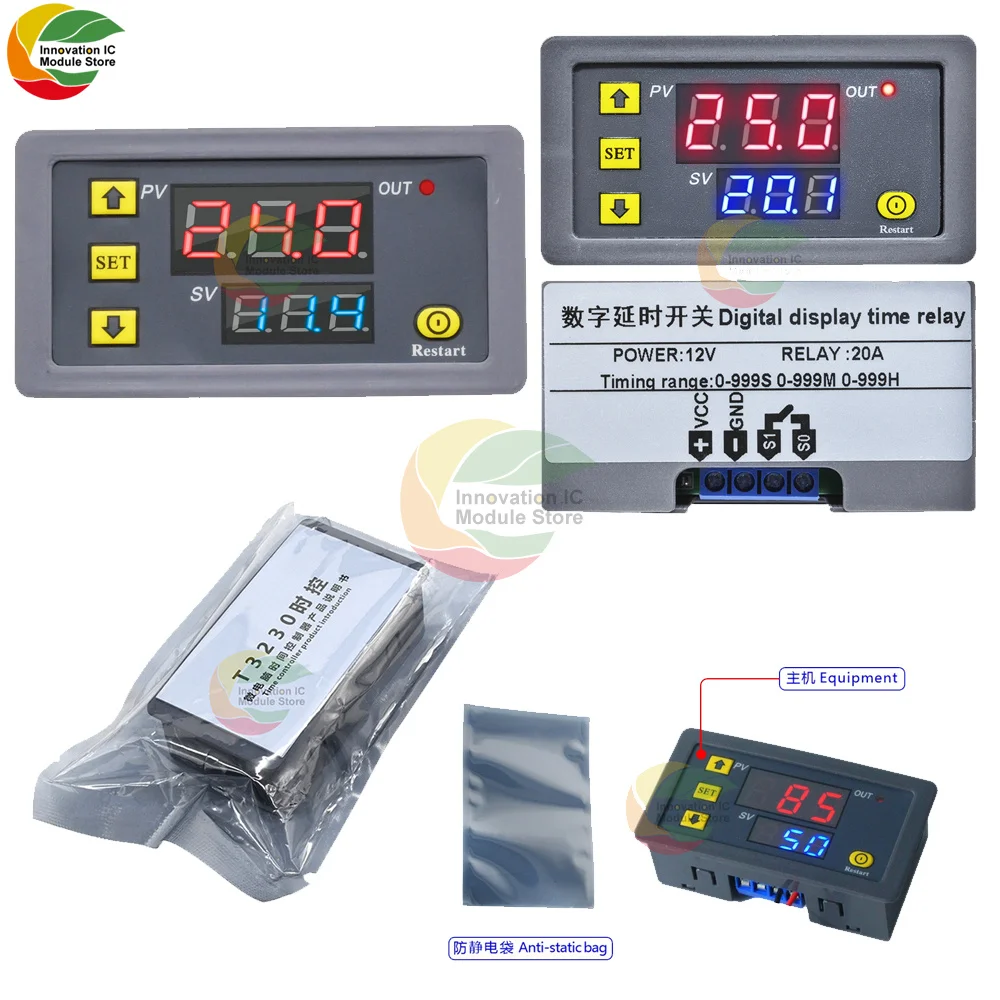 T3231 110V 220V 12V 24V Digital Time Delay Relay LED Display Cycle Timer Control Switch Adjustable Timing Relay Time Delay Switc