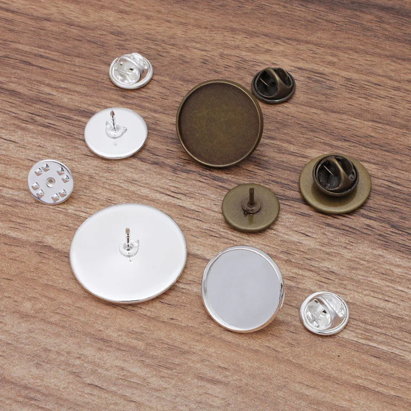 

500set Collar Pins Clips with 12 14 16 18 20 25mm Round Bezel tray Cabochon Base Brooch Lapel Pin for Men Shirt Suit Accessories