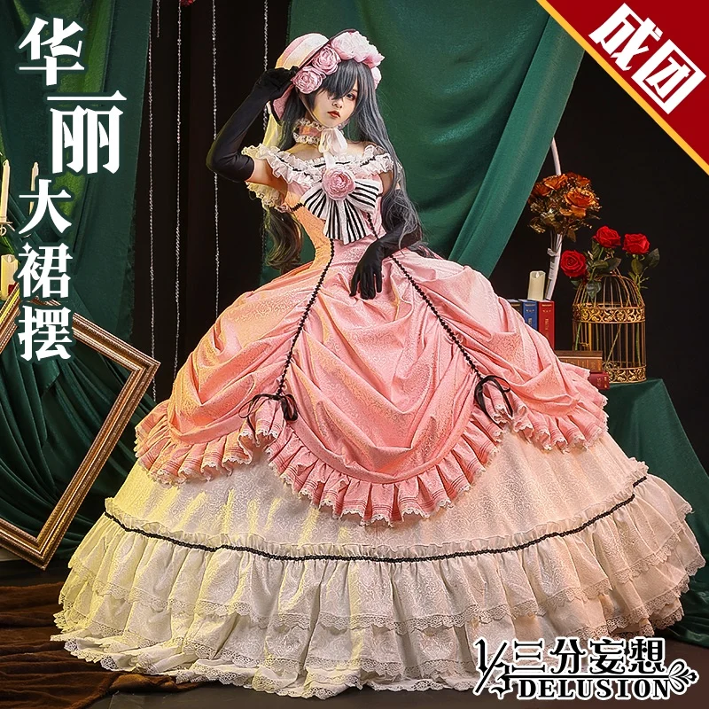 

Anime Black Butler Ciel Mockingbird Gorgeous Pink Lolita Dress Uniform Cosplay Costume Halloween Suit For Women 2021 New