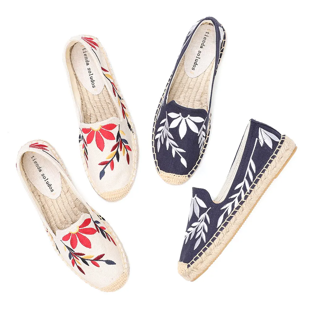 Floral Womens Espadrilles Shoes 2022 Real Time-limited Flat Platform Hemp Rubber Slip-on Zapatillas Mujer Casual Sapatos